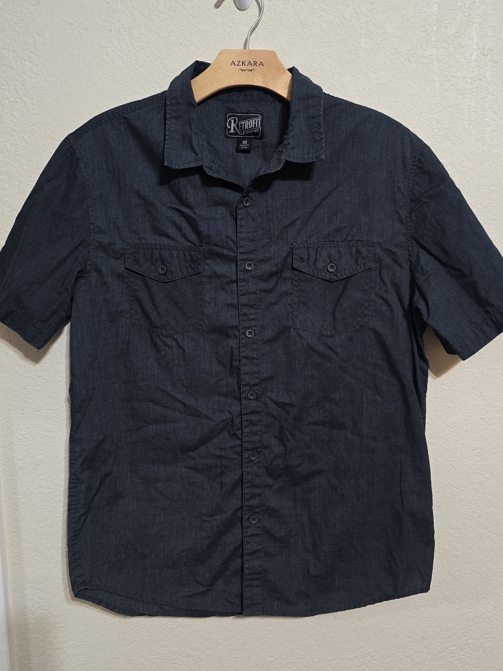 Retrofit Men's Short Sleeve Button-Down Shirt - Dark Navy